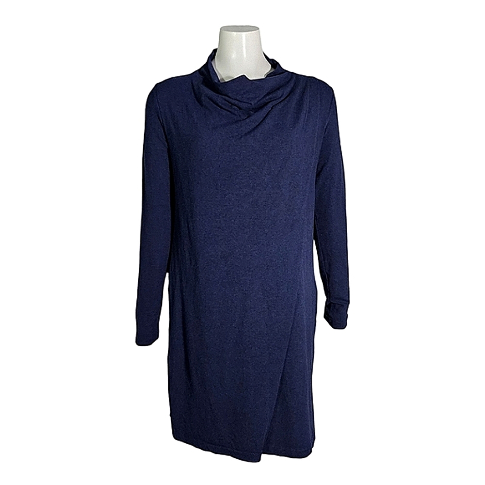 Just Female Dress Long Sleeve Faux Wrap Navy Blur Viscose High Neck sz XS